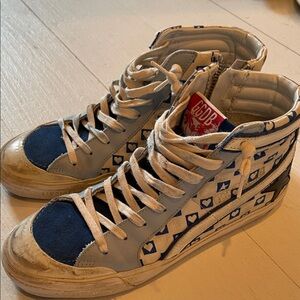 Golden Goose Blue and White High-Top Sneakers